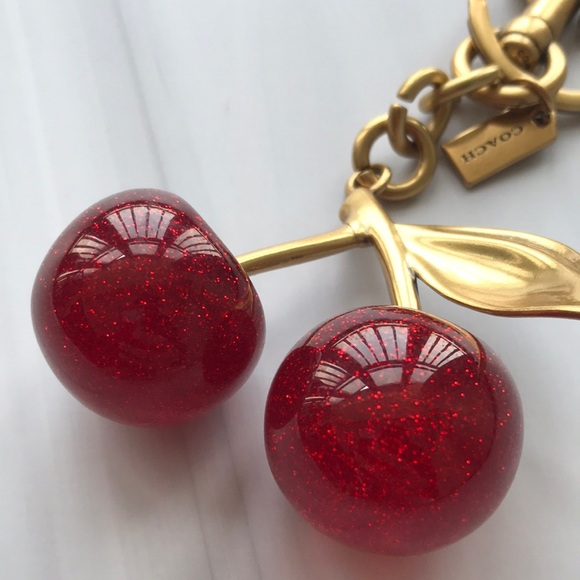 Coach Gold-Tone Cherry Key Charm with Red Glitter Cherries - Picture 3 of 4